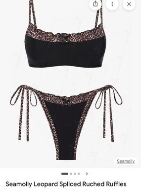 Seamolly Black Leopard-Trim Ruched Ruffle Tie-Side Bikini